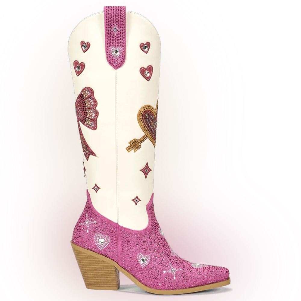 Pink and Cream Embellished Women's Boots - Picture 3 of 12